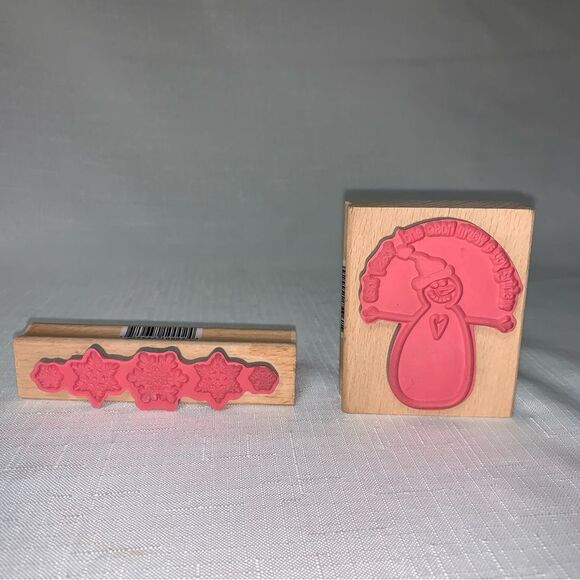 NWOT Snowman Snowflake Stamp Set 2 Wood Mount Winter Scrapbooking Card Crafting - Picture 6 of 7